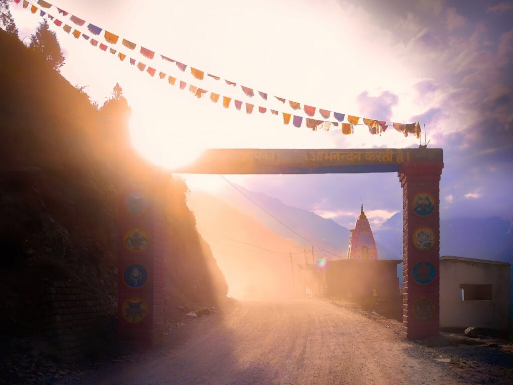 A Gate and Buildings on the Trail in Ladakh, India